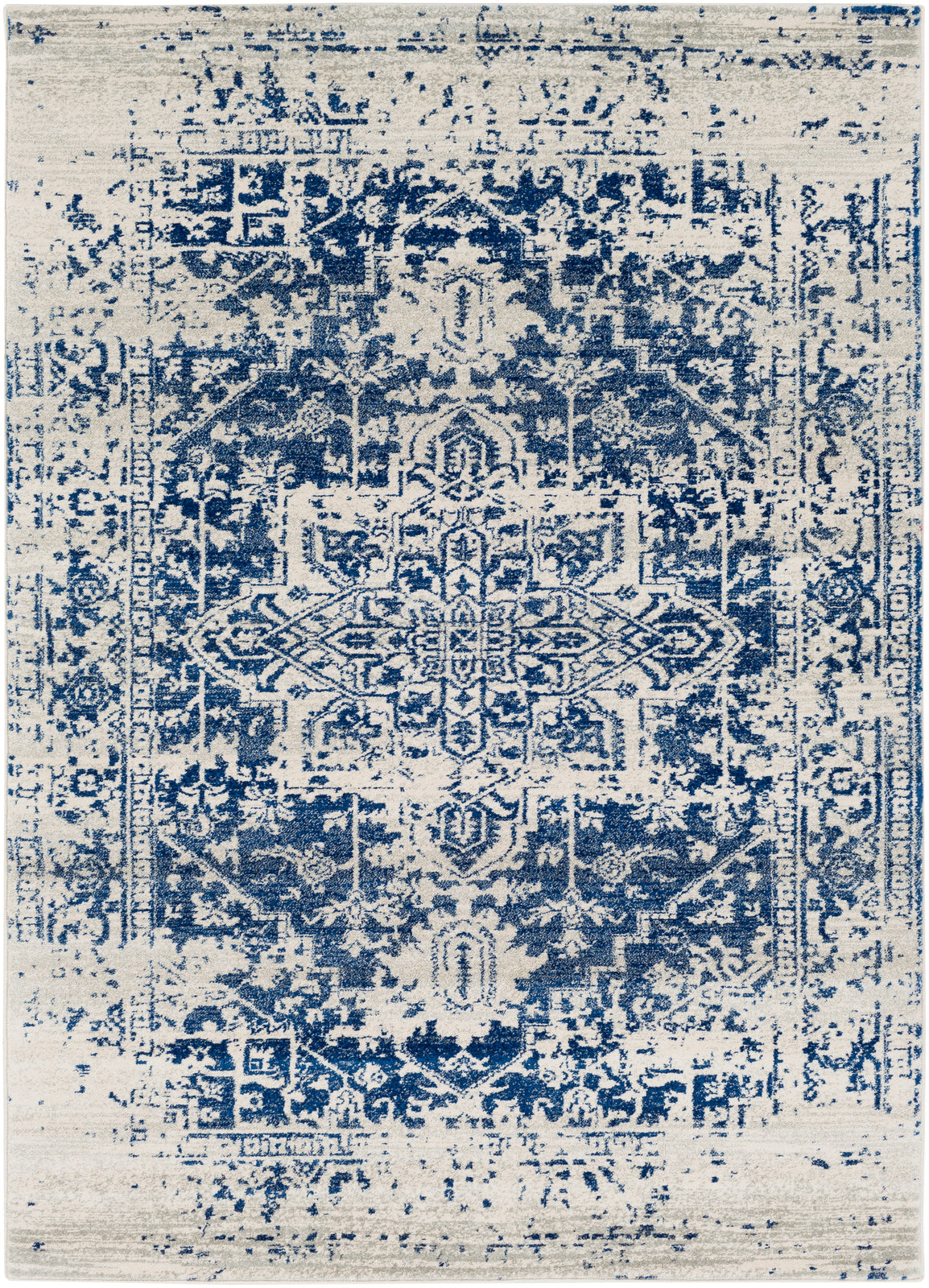 AMELIA Vintage Vloerkleed I Loper Gang, Hal- Woonkamer, Slaapkamer, Eetkamer I Laagpolig Boho Oosters Design Tapijt I Blauw, Wit