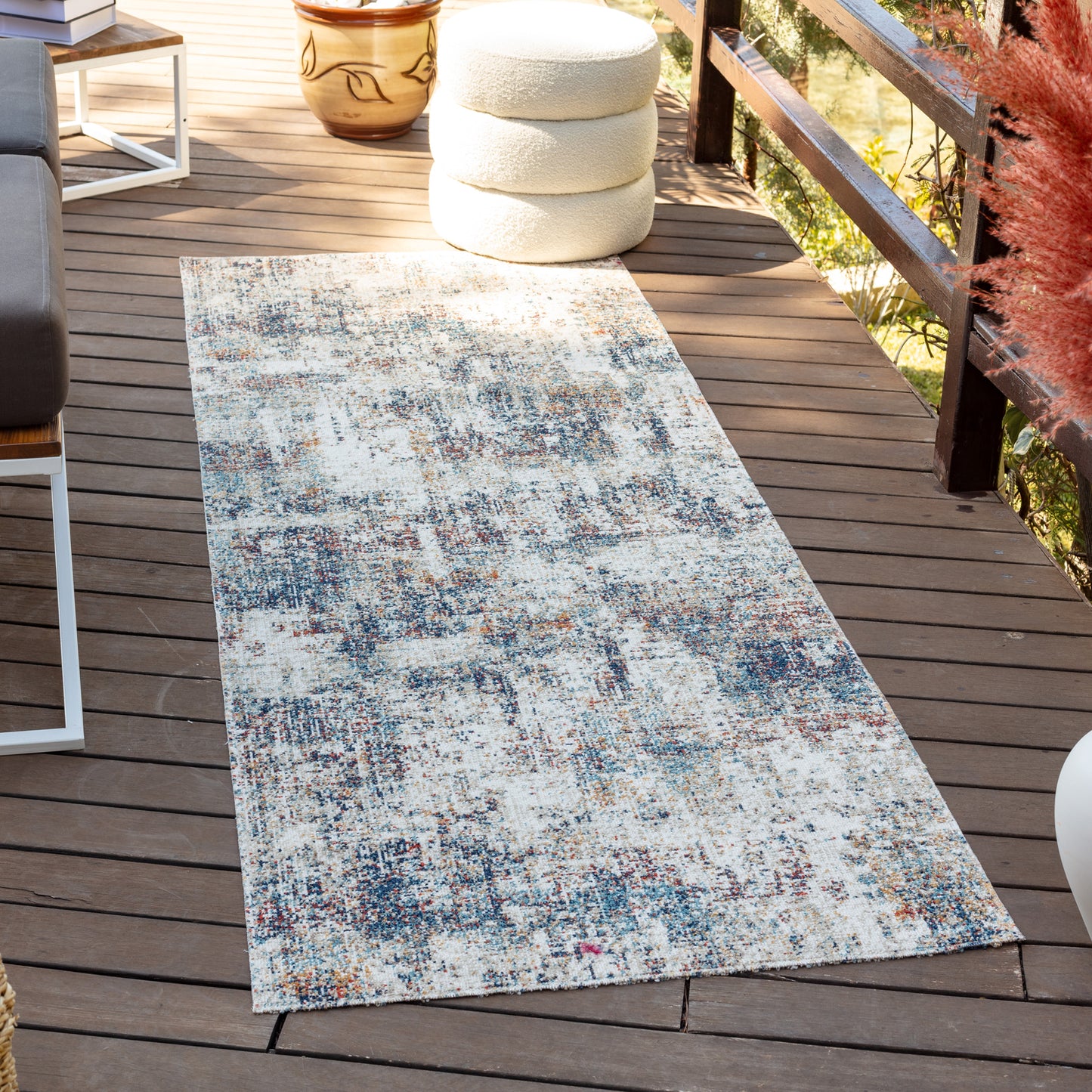 STLUCAS Buitenkleed I In & Outdoor Boho Weerbestendig Tapijt, Vlekbestendig, Terras, Balkon, Veranda, Keuken, Tuin I Blauw Grijs