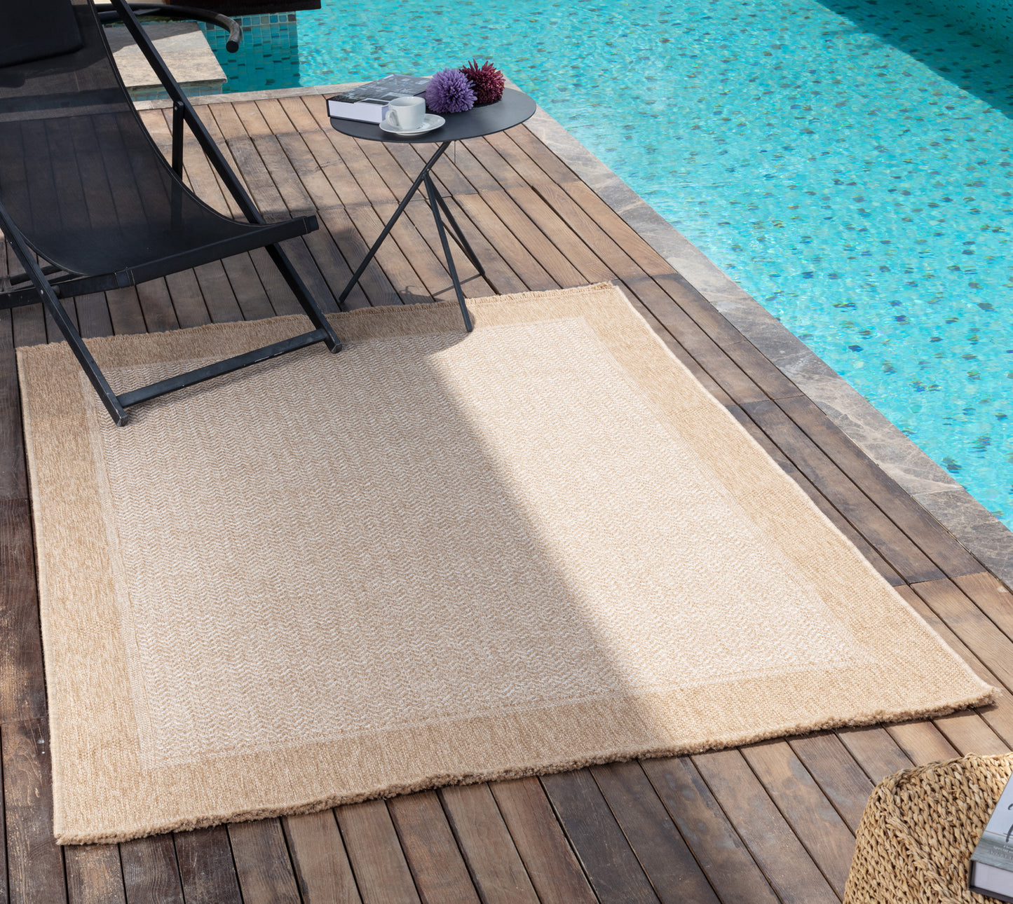 MARCHETTA Buitenkleed met Jute-Look I In & Outdoor Boho Weerbestendig Tapijt, Duurzaam, Terras, Balkon, Veranda, Keuken, Tuin I Beige