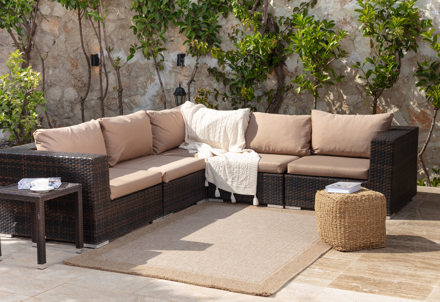 MARCHETTA Buitenkleed met Jute-Look I In & Outdoor Boho Weerbestendig Tapijt, Duurzaam, Terras, Balkon, Veranda, Keuken, Tuin I Beige