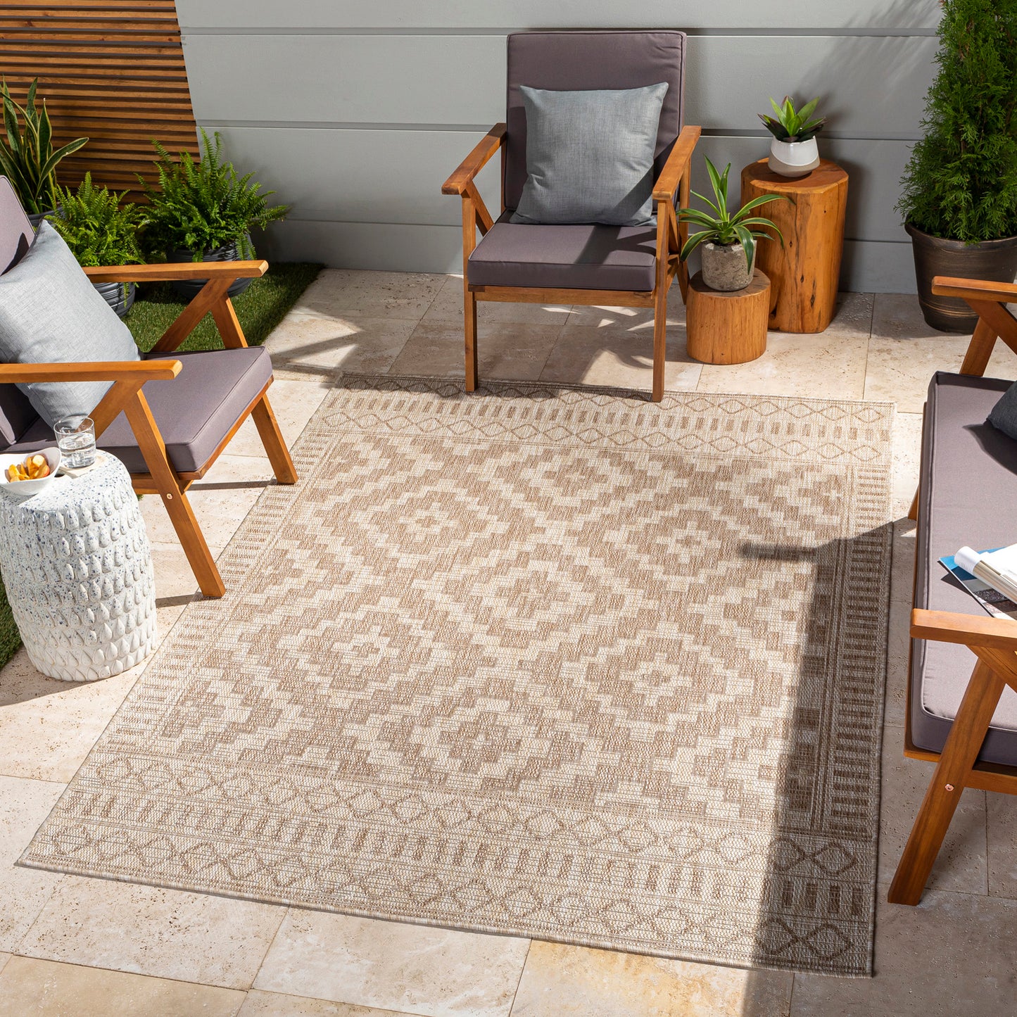 KINGSLEY Buitenkleed met Jute-Look I In & Outdoor Boho Weerbestendig Tapijt, Terras, Balkon, Veranda, Keuken, Tuin I Beige, Ivoor