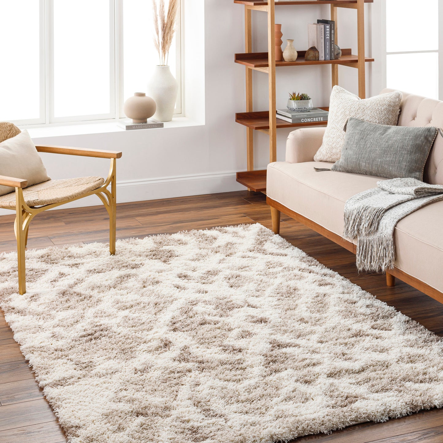 BOARDMAN Shaggy Vloerkleed I Woonkamer, Slaapkamer I Modern, Pluizig, Hoogpolig, Wollig, Boho Tapijt, Zacht I Wit, Beige